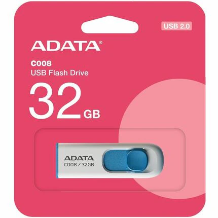 Adata 32GB Classic C008 USB 2.0 Flash Drive - 32 GB - USB 2.0 - Blue