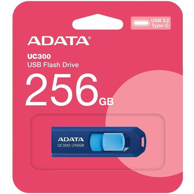 Adata Choice UC300 256GB USB 3.2 (Gen 1) Type C Flash Drive - 256 GB - USB 3.2 (Gen 1) Type C - Navy Blue - 5 Year Warranty