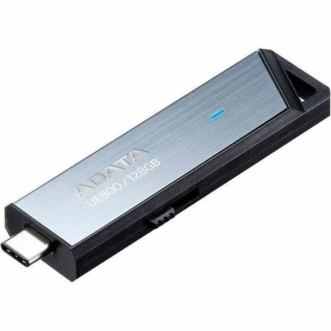 Adata Elite UE800 128GB USB 3.2 (Gen 2) Type C Flash Drive - 128 GB - USB 3.2 (Gen 2) Type C - 1000 MB/s Read Speed - 1000 MB/s Write Speed - Silver - 5 Year Warranty