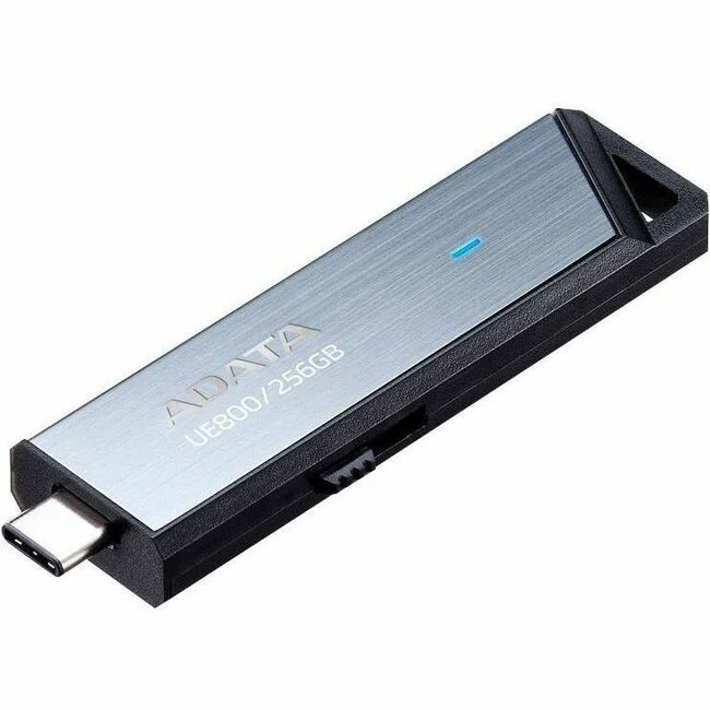 Adata Elite UE800 256GB USB 3.2 (Gen 2) Type C Flash Drive - 256 GB - USB 3.2 (Gen 2) Type C - 1000 MB/s Read Speed - 1000 MB/s Write Speed - Silver - 5 Year Warranty