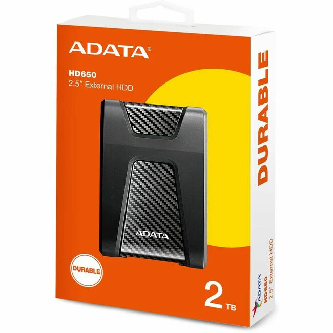 Adata HD650 2 TB Hard Drive - External - Black - Gaming Console Device Supported - USB 3.2 (Gen 1) - 256-bit AES Encryption Standard - 3 Year Warranty