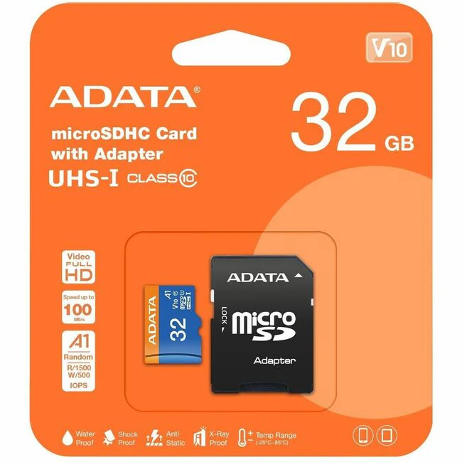 Adata Premier 32 GB Class 10/UHS-I V10 microSDHC - 100 MB/s Read - 25 MB/s Write