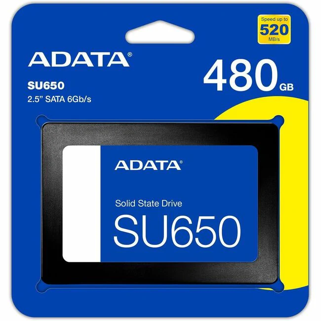 Adata Ultimate SU650 480 GB Solid State Drive - 2.5" Internal - SATA (SATA/600) - Black - 280 TB TBW - 520 MB/s Maximum Read Transfer Rate - 3 Year Warranty - Retail