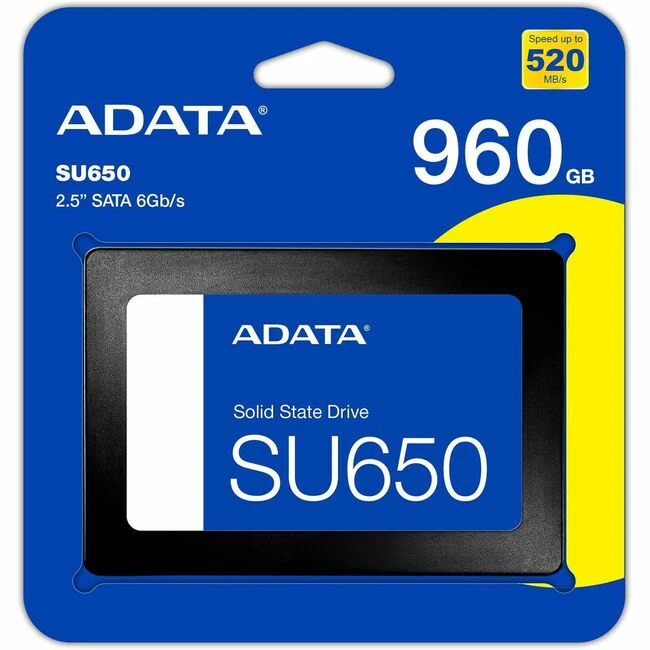 Adata Ultimate SU650 960 GB Solid State Drive - 2.5" Internal - SATA (SATA/600) - Black - 560 TB TBW - 520 MB/s Maximum Read Transfer Rate - 3 Year Warranty - Retail