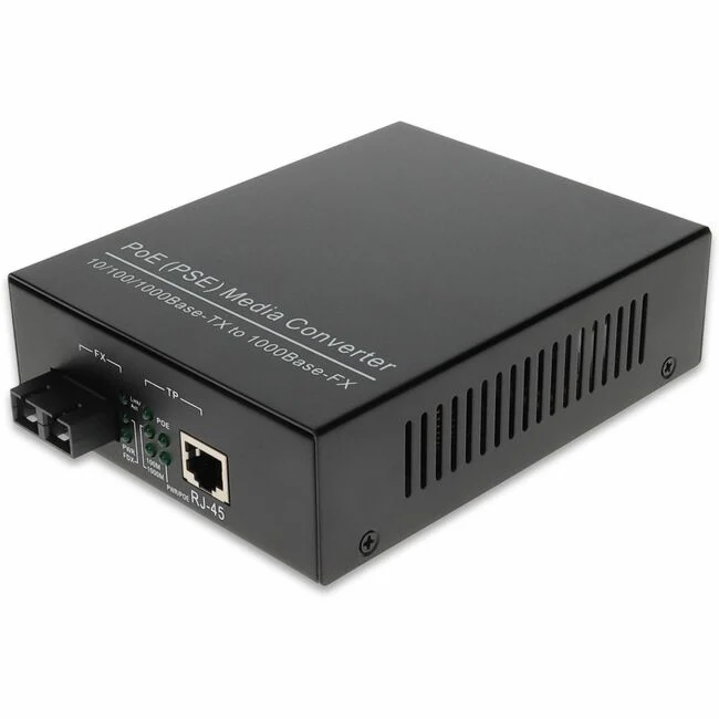 AddOn 10/100/1000Base-TX(RJ-45) to 1000Base-SX(SC) MMF 850nm 550m POE+ Media Converter - Network (RJ-45) - 1x PoE+ (RJ-45) Ports - 1 x SC Ports - Multi-mode - Gigabit Ethernet - 10/100/1000Base-TX, 1000Base-SX - 1804.46 ft - AC/DC