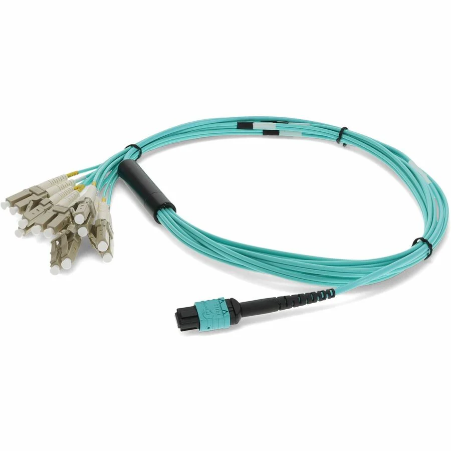 AddOn 2m MPO (Female) to 6xLC (Male) 12-strand Aqua OM4 Duplex Fiber Fanout Cable