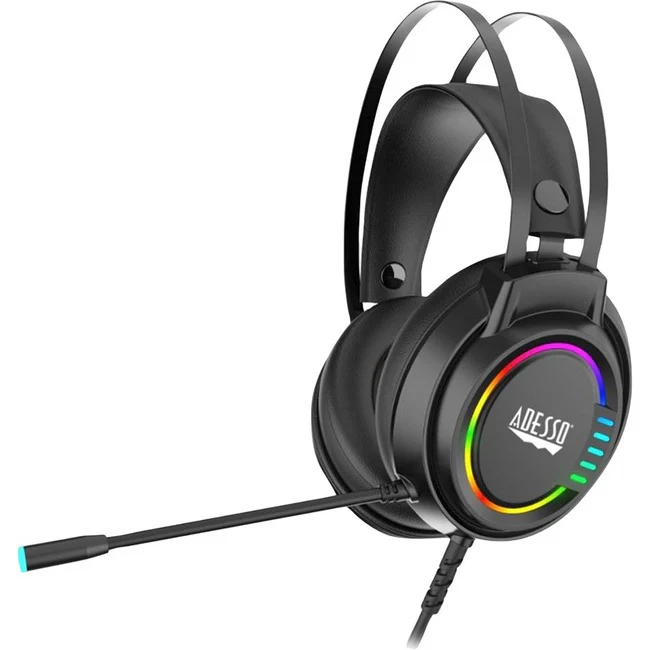 Adesso Stereo Gaming Headset with Adjustable Noise Cancelling Microphone - Stereo - USB - Wired - Over-the-head - Binaural - Circumaural - Noise Cancelling, Omni-directional Microphone - Black