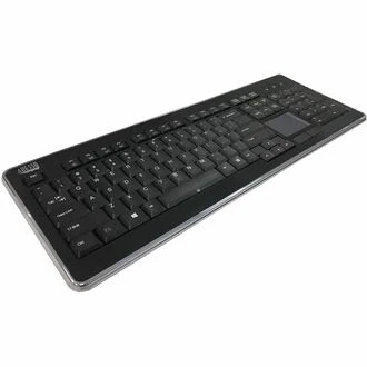 Adesso Wireless Desktop Touchpad Keyboard - Wireless Connectivity - RF - 30 ft - 2.40 GHz - USB Interface - 104 Key On/Off Switch Hot Key(s) - English (US) - QWERTY Layout - TouchPad - Membrane Keyswitch - AAA Battery Size Supported - Black