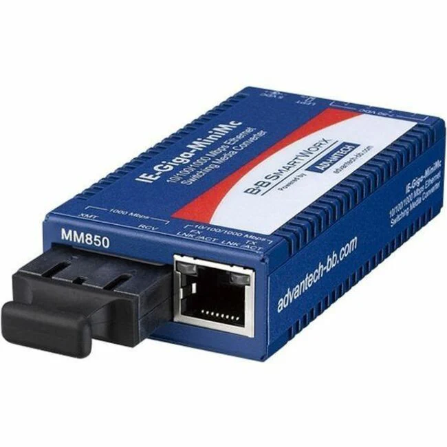 Advantech 10/100/1000Mbps Miniature Media Converter with LFPT - 1 x Network (RJ-45) - 1 x SC Ports - Multi-mode - 850 nm Fiber - Gigabit Ethernet - 10/100/1000Base-TX - 1804.46 ft - AC/DC - DIN Rail Mountable, Wall Mountable, Compact