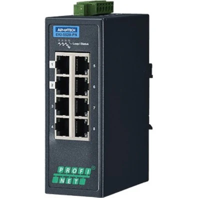 Advantech 8FE Managed Ethernet Switch Support PROFINET,-40~75? - 8 Ports - Manageable - Fast Ethernet - 10/100Base-TX - 2 Layer Supported - Twisted Pair - Wall Mountable, DIN Rail Mountable
