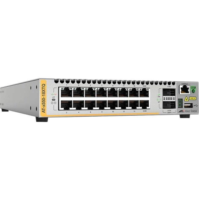Allied Telesis 16-port 1G/10G BaseT Stackable Switch with 2 QSFP Ports - 16 Ports - Manageable - 3 Layer Supported - Modular - 128 W Power Consumption - Twisted Pair, Optical Fiber - Rack-mountable