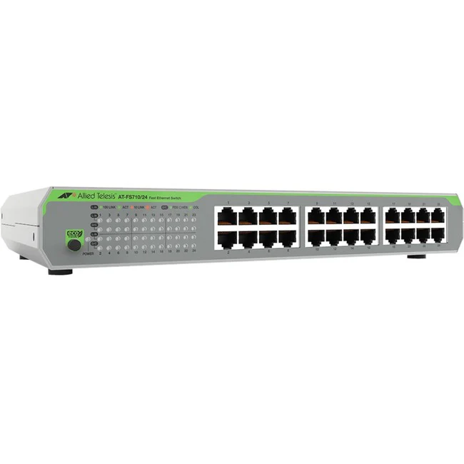 Allied Telesis AT-FS710/24 Ethernet Switch - 24 Ports - Fast Ethernet - 10/100Base-TX - 2 Layer Supported - 5.30 W Power Consumption - Twisted Pair - Desktop