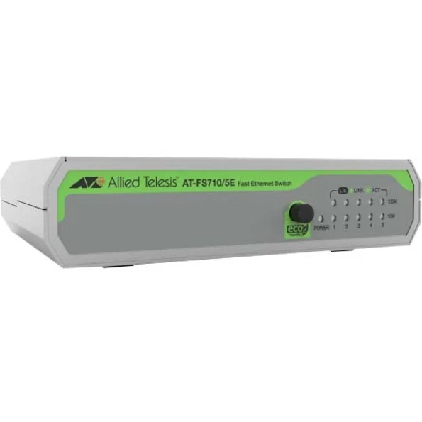 Allied Telesis CetreCOM FS710/5E Ethernet Switch - 5 Ports - Fast Ethernet - 10/100Base-TX - 2 Layer Supported - 1.70 W Power Consumption - Twisted Pair - Desktop, Wall Mountable