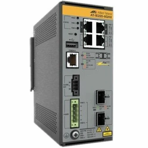 Allied Telesis IE220-6GHX Ethernet Switch - 4 Ports - Manageable - Gigabit Ethernet, 10 Gigabit Ethernet - 10/100/1000Base-T, 10GBase-X - TAA Compliant - 4 Layer Supported - Modular - 17.40 W Power Consumption - 180 W PoE Budget - Twisted Pair, Optical Fi