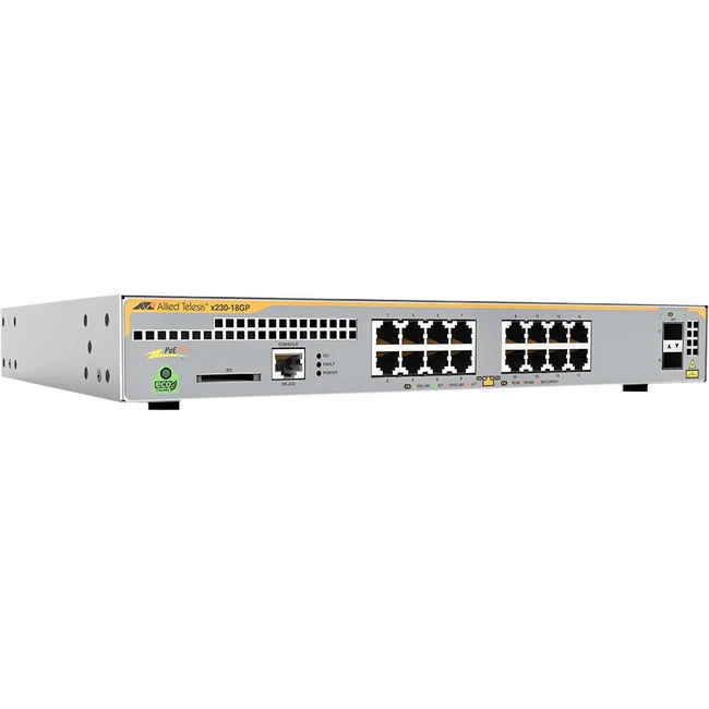 Allied Telesis L3 Switch with 16 x 10/100/1000T PoE Ports and 2 x 100/1000X SFP Ports - 16 Ports - Manageable - Gigabit Ethernet - 1000Base-X - 3 Layer Supported - Modular - 2 SFP Slots - Optical Fiber, Twisted Pair - Desktop, Rack-mountable