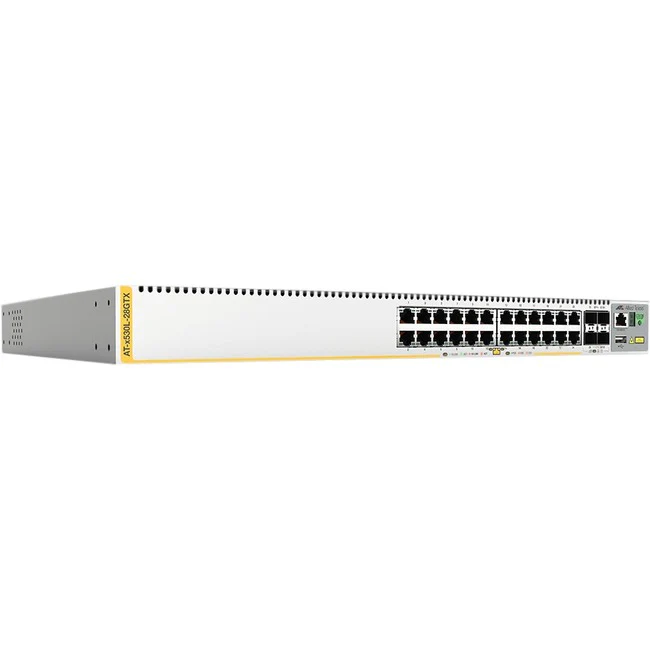 Allied Telesis Stackable Intelligent Layer 3 Switch - 24 Ports - Manageable - 3 Layer Supported - Modular - 39 W Power Consumption - Twisted Pair, Optical Fiber - Rack-mountable