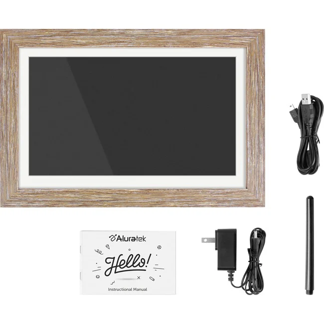 Aluratek 13.3" WiFi Touchscreen Distressed Wood Digital Photo Frame - 13.3" LCD Digital Frame - Wood - 1280 x 800 - Wireless - 16:9 - In-plane Switching (IPS) Technology, Slideshow, Clock, Calendar, Alarm, Auto On/Off Timer, Background Music - Built-in 16