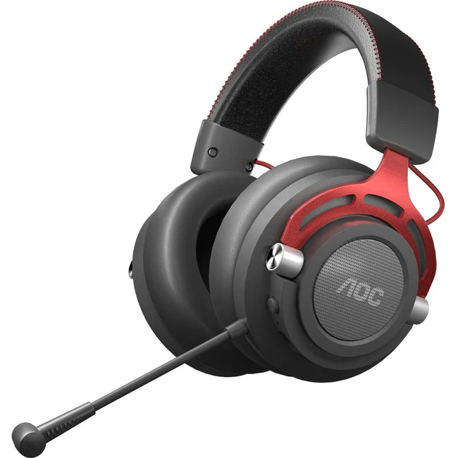 AOC GH401 Gaming Headset - Stereo - Mini-phone (3.5mm) - Wired/Wireless - 65.6 ft - 32 Ohm - 20 Hz - 20 kHz - Over-the-head - Binaural - Circumaural - 3.94 ft Cable - Uni-directional Microphone - Black/Red