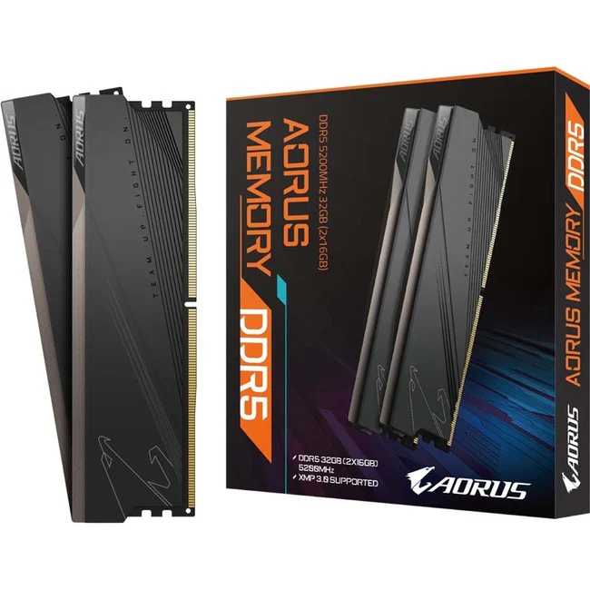 Aorus 32GB (2x16GB) DDR5 SDRAM Memory Kit - For Desktop PC - 32 GB (2 x 16GB) - DDR5-5200/PC5-41600 DDR5 SDRAM - 5200 MHz - CL40 - 1.25 V - On-die ECC - Unbuffered - 288-pin - DIMM - Lifetime Warranty
