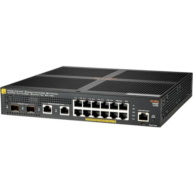 Aruba 2930F 12G PoE+ 2G/2SFP+ Switch - 16 Ports - Manageable - 3 Layer Supported - Modular - 170 W Power Consumption - Twisted Pair, Optical Fiber - 1U High - Rack-mountable