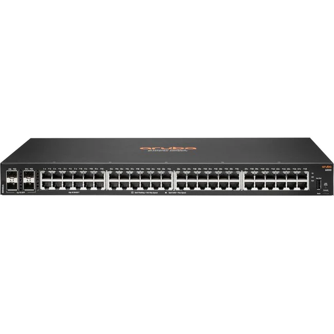 Aruba 6000 48G 4SFP Switch - 48 Ports - Manageable - Gigabit Ethernet, 10 Gigabit Ethernet - 10/100/1000Base-T, 10GBase-X - 3 Layer Supported - Modular - 4 SFP Slots - 44.20 W Power Consumption - Twisted Pair, Optical Fiber - PoE Ports - 1U High - Rack-mo