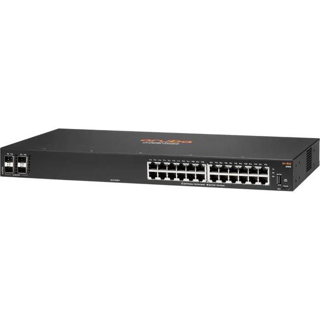 Aruba 6100 24G 4SFP+ Switch - 24 Ports - 3 Layer Supported - Modular - 33 W Power Consumption - Twisted Pair, Optical Fiber - 1U High - Rack-mountable, Wall Mountable