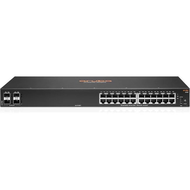 Aruba 6100 24G 4SFP+ Switch - 24 Ports - Gigabit Ethernet, 10 Gigabit Ethernet - 10/100/1000Base-T, 10GBase-X - Refurbished - 3 Layer Supported - Modular - 33 W Power Consumption - Twisted Pair, Optical Fiber - 1U High - Rack-mountable, Wall Mountable
