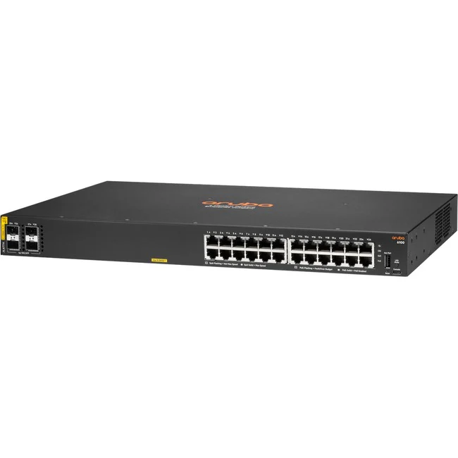 Aruba 6100 24G Class4 PoE 4SFP+ 370W Switch - 24 Ports - 3 Layer Supported - Modular - 32.70 W Power Consumption - 370 W PoE Budget - Twisted Pair, Optical Fiber - PoE Ports - 1U High - Rack-mountable, Wall Mountable