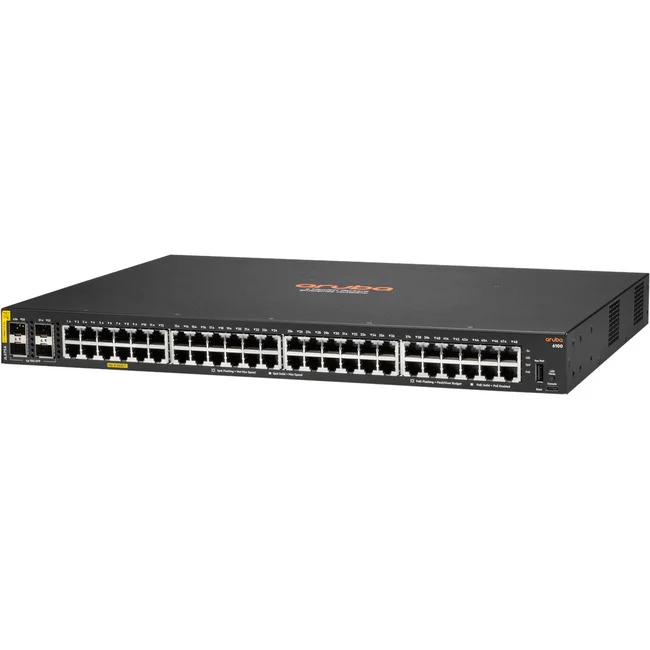 Aruba 6100 48G Class4 PoE 4SFP+ 370W Switch - 48 Ports - 3 Layer Supported - Modular - 30.60 W Power Consumption - 370 W PoE Budget - Twisted Pair, Optical Fiber - PoE Ports - 1U High - Rack-mountable, Wall Mountable