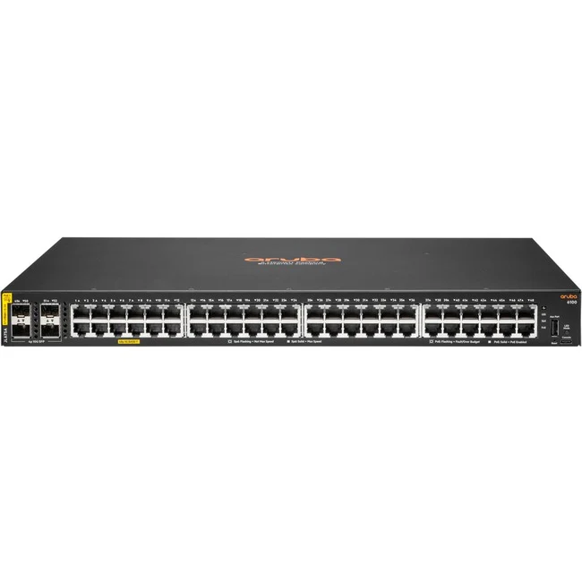 Aruba 6100 48G Class4 PoE 4SFP+ 370W Switch - 48 Ports - Gigabit Ethernet, 10 Gigabit Ethernet - 10/100/1000Base-T, 10GBase-X - Refurbished - 3 Layer Supported - Modular - 30.60 W Power Consumption - 370 W PoE Budget - Twisted Pair, Optical Fiber - PoE Po