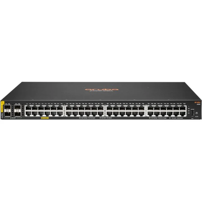 Aruba 6100 48G Class4 PoE 4SFP+ 370W Switch - 48 Ports - Manageable - 3 Layer Supported - Modular - 30.60 W Power Consumption - 370 W PoE Budget - Twisted Pair, Optical Fiber - PoE Ports - 1U High - Rack-mountable, Wall Mountable - Lifetime Limited Warran