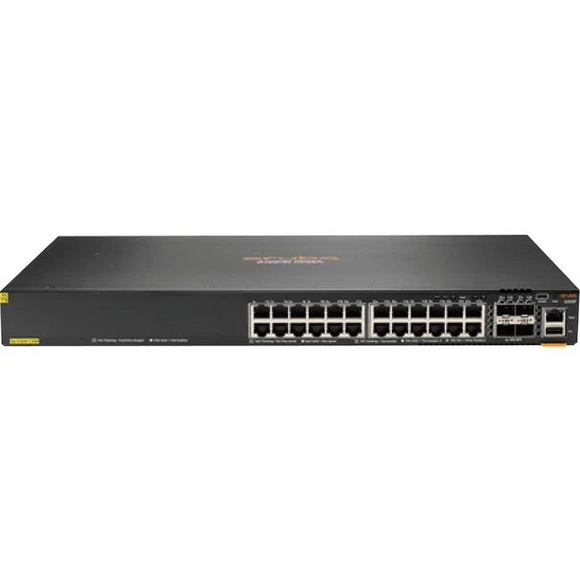 Aruba 6200F 24G Class4 PoE 4SFP+ 370W Switch - 24 Ports - Gigabit Ethernet, 10 Gigabit Ethernet - 10/100/1000Base-T, 10GBase-X - TAA Compliant - 3 Layer Supported - Modular - 54 W Power Consumption - 370 W PoE Budget - Optical Fiber, Twisted Pair - PoE Po