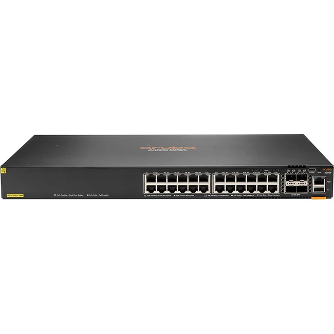Aruba 6200F 24G Class4 PoE 4SFP+ 370W Switch - 24 Ports - Manageable - Gigabit Ethernet, 10 Gigabit Ethernet - 10/100/1000Base-T, 10GBase-X - 3 Layer Supported - Modular - 65 W Power Consumption - 370 W PoE Budget - Twisted Pair, Optical Fiber - PoE Ports