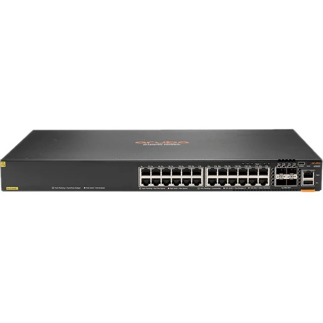 Aruba 6300F 24-port 1GbE Class 4 PoE and 4-port SFP56 Switch - 24 Ports - Manageable - 3 Layer Supported - Modular - 4 SFP Slots - 67 W Power Consumption - Twisted Pair, Optical Fiber - 1U High - Rack-mountable