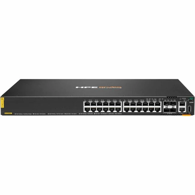 Aruba CX 6200F 24G Class-4 PoE 4SFP+ 370W Switch - 24 Ports - Manageable - Gigabit Ethernet, 10 Gigabit Ethernet - 10/100/1000Base-T, 10GBase-X - TAA Compliant - Modular - 65 W Power Consumption - 370 W PoE Budget - Optical Fiber, Twisted Pair - 1U High -