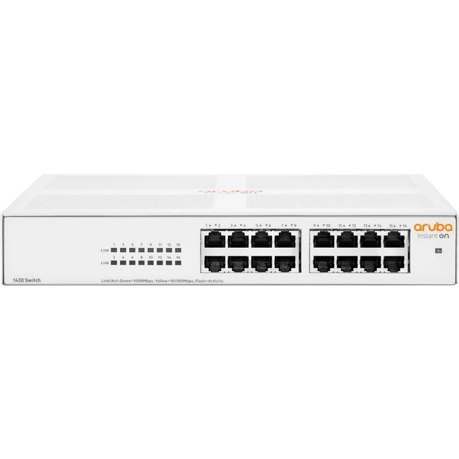 Aruba Instant On 1430 16G Switch - 16 Ports - Gigabit Ethernet - 10/100/1000Base-T - 2 Layer Supported - 7.90 W Power Consumption - Twisted Pair - 1U High - Rack-mountable, Cabinet Mount, Table Top, Wall Mountable, Surface Mount, Under Table - Lifetime Li