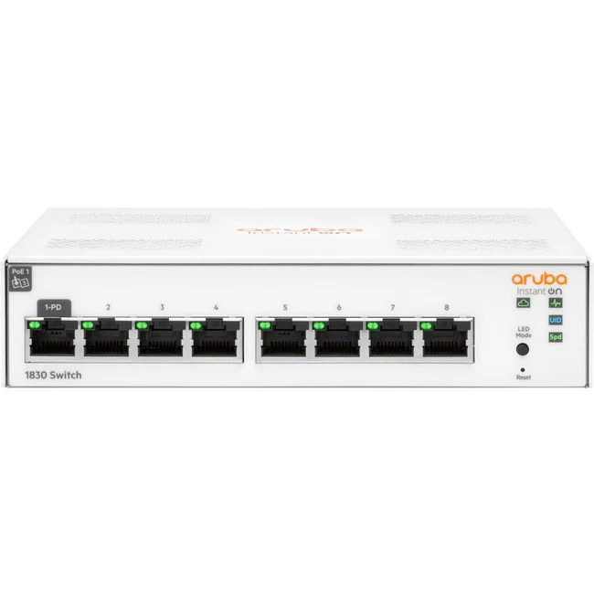 Aruba Instant On 1830 8G Switch - 8 Ports - Manageable - Gigabit Ethernet - 10/100/1000Base-T - 2 Layer Supported - 5.90 W Power Consumption - 13 W PoE Budget - Twisted Pair - PoE Ports - Desktop