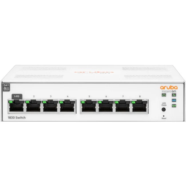 Aruba Instant On 1830 8G Switch - 8 Ports - Manageable - Gigabit Ethernet - 10/100/1000Base-T - 2 Layer Supported - 5.90 W Power Consumption - 13 W PoE Budget - Twisted Pair - PoE Ports - Table Top, Wall Mountable, Under Table, Surface Mount, Desktop