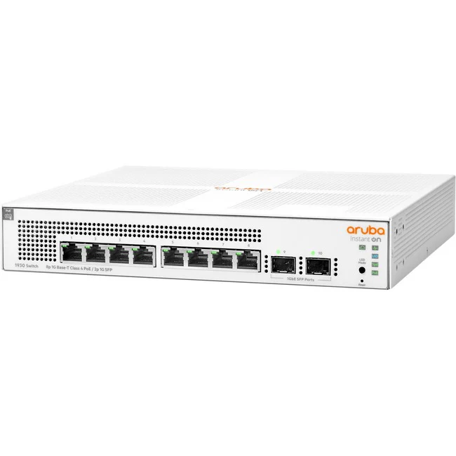 Aruba Instant On 1930 8G Class4 PoE 2SFP 124W Switch - 8 Ports - Manageable - Gigabit Ethernet - 10/100/1000Base-T, 1000Base-X - 3 Layer Supported - Modular - 2 SFP Slots - 150.20 W Power Consumption - 124 W PoE Budget - Twisted Pair, Optical Fiber - PoE