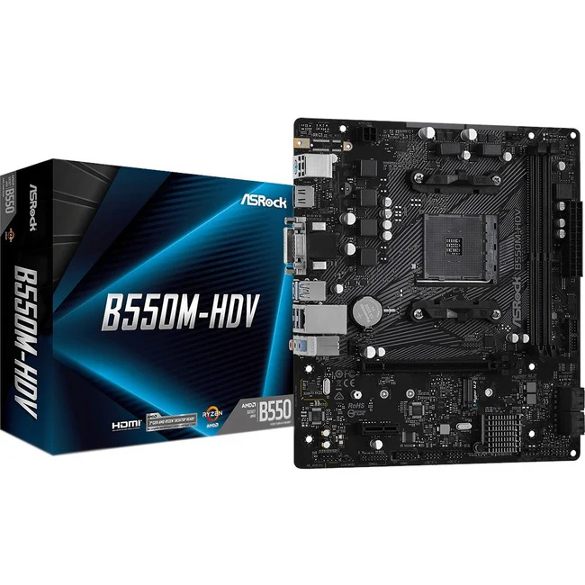 ASRock B550M-HDV Desktop Motherboard - AMD B550 Chipset - Socket AM4 - Micro ATX - 64 GB DDR4 SDRAM Maximum RAM - DIMM, UDIMM - 2 x Memory Slots - Gigabit Ethernet - HDMI - 4 x SATA Interfaces
