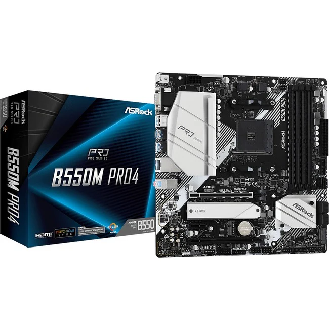 ASRock B550M Pro4 Desktop Motherboard - AMD B550 Chipset - Socket AM4 - Micro ATX - 128 GB DDR4 SDRAM Maximum RAM - DIMM, UDIMM - 4 x Memory Slots - Gigabit Ethernet - HDMI - DisplayPort - 6 x SATA Interfaces