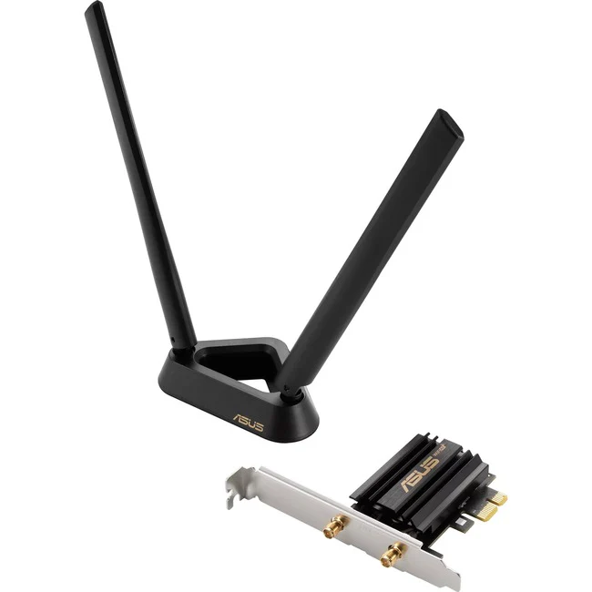 Asus PCE-AXE58BT IEEE 802.11ax Bluetooth 5.2 Tri Band Wi-Fi/Bluetooth Combo Adapter for Computer - PCI Express - 5.25 Gbit/s - 2.40 GHz ISM - 6 GHz UNII - Plug-in Card - Low-profile
