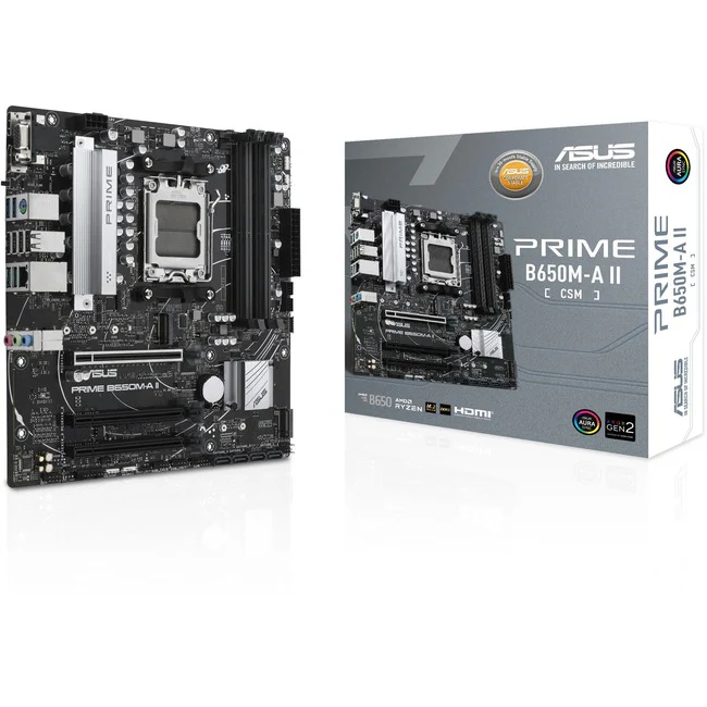 Asus Prime B650M-A II-CSM Gaming Desktop Motherboard - AMD B650 Chipset - Socket AM5 - Micro ATX - Ryzen 7 Processor Supported - 128 GB DDR5 SDRAM Maximum RAM - DIMM, UDIMM - 4 x Memory Slots - Gigabit Ethernet - HDMI - DisplayPort - 4 x SATA Interfaces