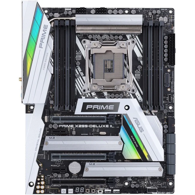 Asus Prime X299-DELUXE II Desktop Motherboard - Intel X299 Chipset - Socket R4 LGA-2066 - Intel Optane Memory Ready - ATX - Core X-Series Processor Supported - 128 GB DDR4 SDRAM Maximum RAM - UDIMM, DIMM - 8 x Memory Slots - Gigabit Ethernet - 8 x SATA In