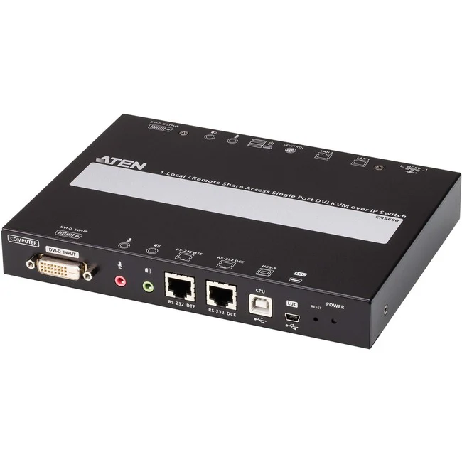 ATEN 1-Local/Remote Share Access Single Port DVI KVM over IP Switch - 1 Computer(s) - 1 Local User(s) - 1920 x 1200 Maximum Video Resolution - 2 x Network (RJ-45) - 1 x PS/2 Port - 4 x USB - 2 x DVI - Rack-mountable