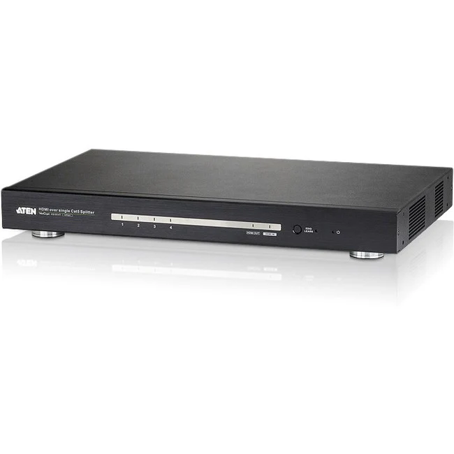 ATEN 4-Port HDMI Over Single Cat 5 Splitter-TAA Compliant - 1 Input Device - 330 ft Range - 4 x Network (RJ-45) - 1 x HDMI In - 1 x HDMI Out - 4K - 4096 x 2160 - Rack-mountable