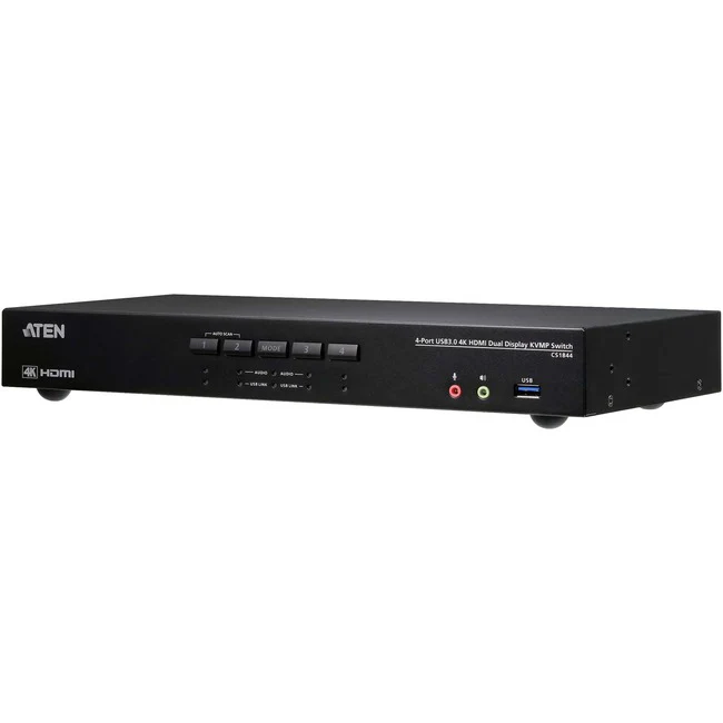 ATEN 4-Port USB 3.0 4K HDMI Dual Display KVMP Switch - 4 Computer(s) - 2 Local User(s) - 4096 x 2160 - 1 x Network (RJ-45) - 8 x USB - 10 x HDMI