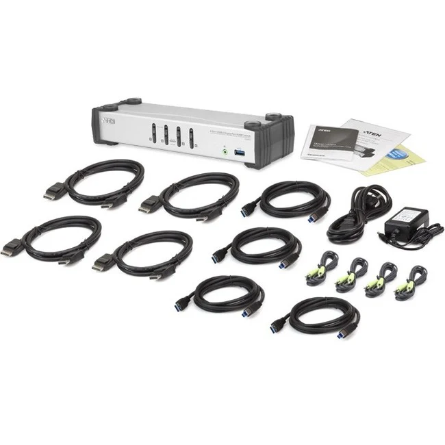 ATEN 4-Port USB 3.0 DisplayPort KVMP Switch-TAA Compliant - 4 Computer(s) - 1 Local User(s) - 3840 x 2160 - 8 x USB - Desktop - 5