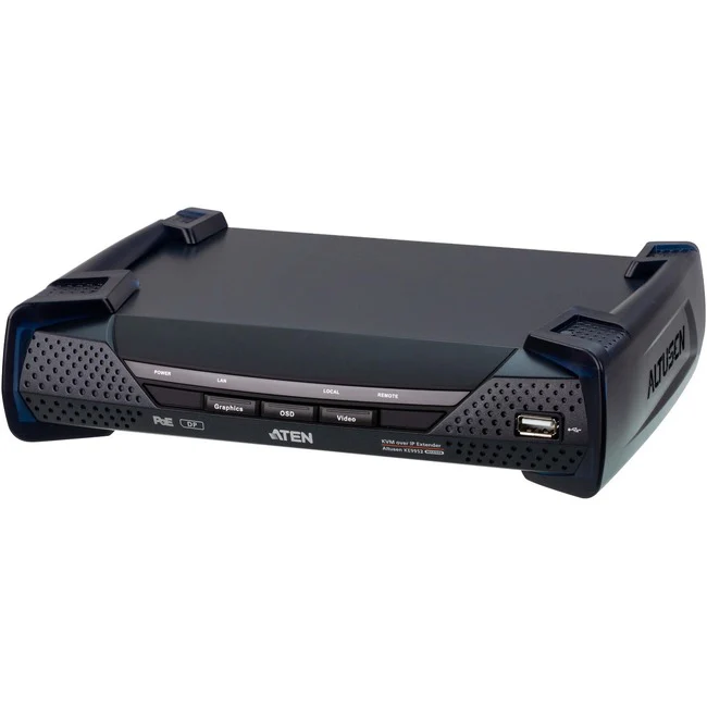 ATEN 4K DisplayPort Single Display KVM over IP Receiver with PoE - 1 Local User(s) - 4K - 3840 x 2160 Maximum Video Resolution - 2 x Network (RJ-45) - 4 x USB - DisplayPort - Desktop, Wall Mountable, Rack-mountable - 0U