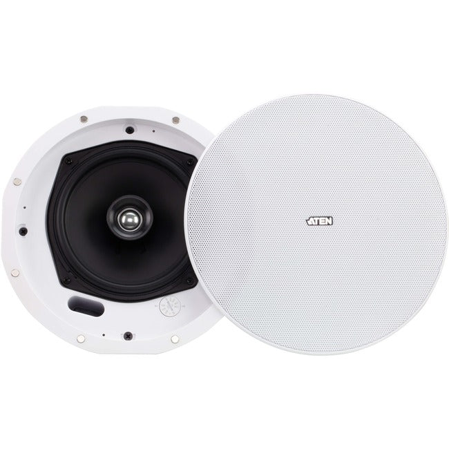 ATEN AS106 2-way Ceiling Mountable Speaker - 60 W RMS - White - 120 W (PMPO) - 6.50" Paper Cone Woofer - 0.79" Polyetherimide (PEI) Tweeter - 80 Hz to 20 kHz - 8 Ohm